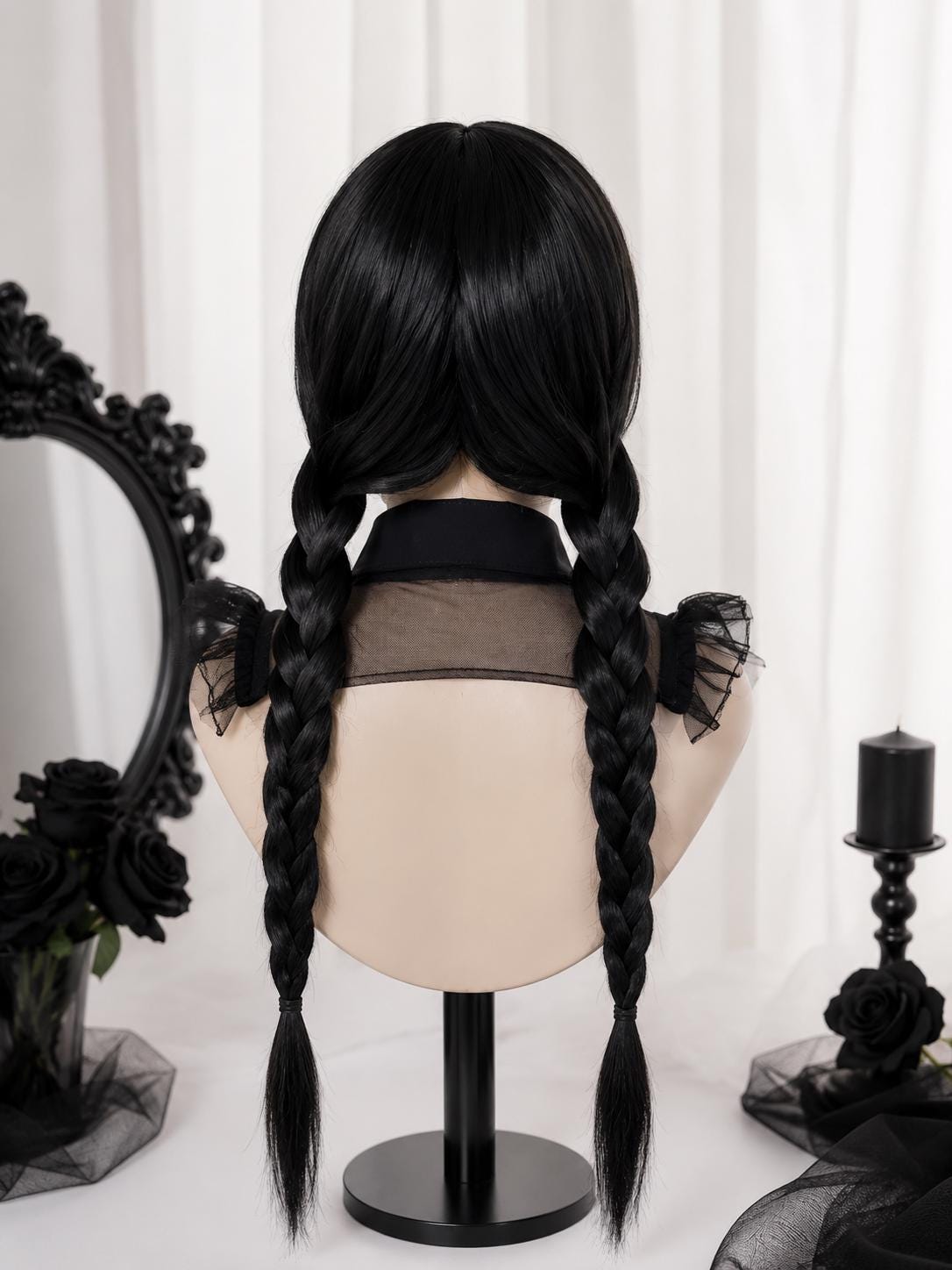 Black Dahlia | Gothic Black Braided Wig with Bangs