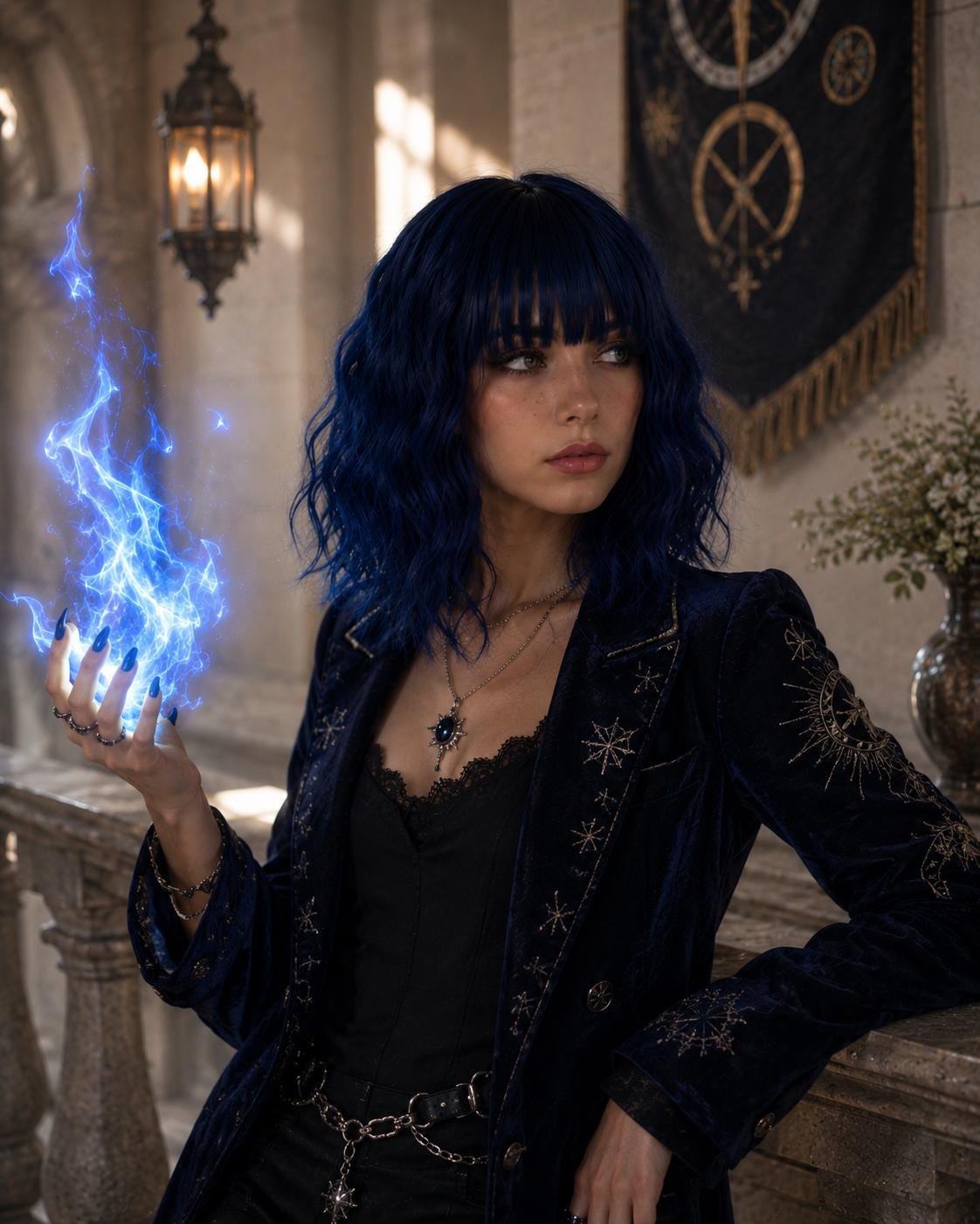 Blue Phoenix | Midnight Wavy Bob Wig with Blunt Bangs