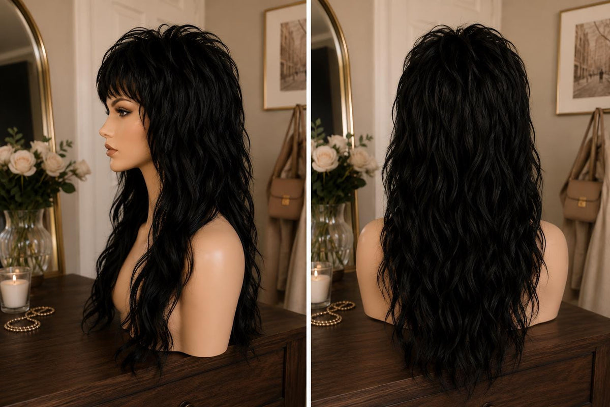 Jett | Black Layered Rocker Shag Mullet Wig