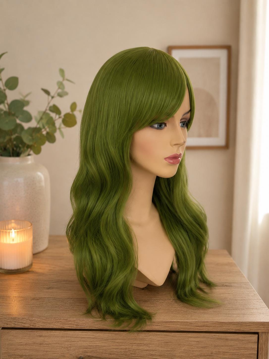 Riot | Olive Green Long Wavy Wig