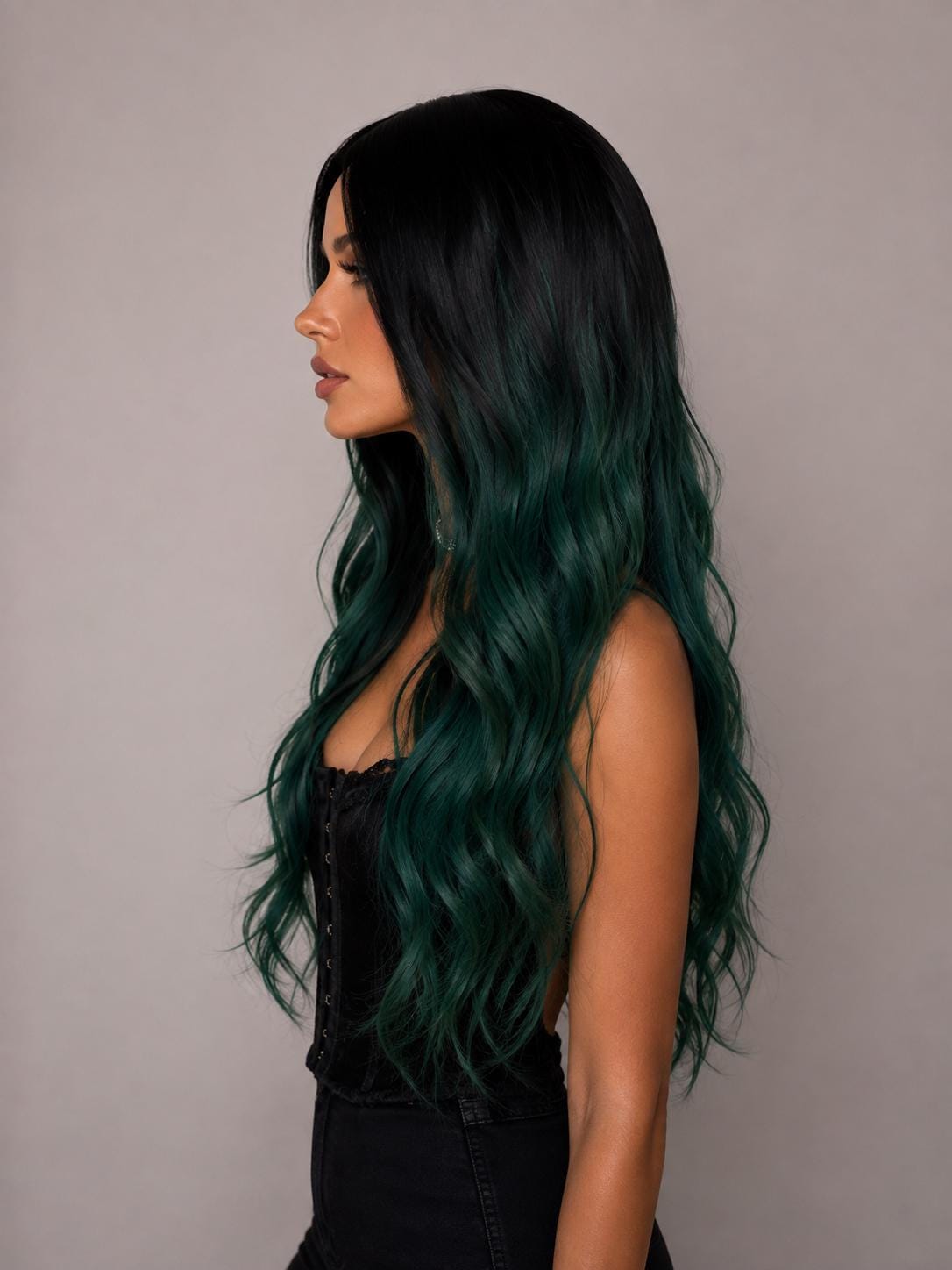 Emerald Noir | Black to Deep Emerald Green Ombre Wig