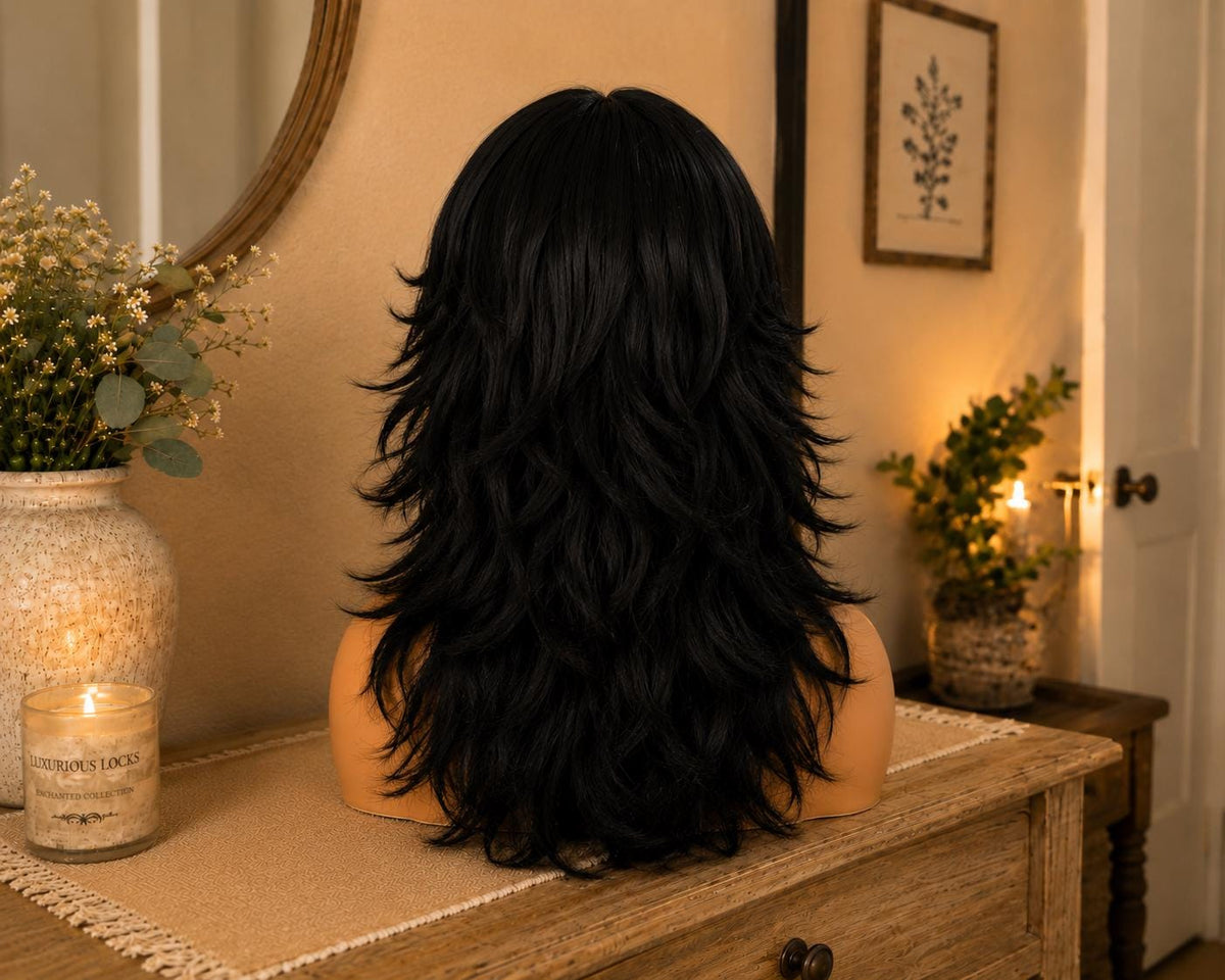 Raven | Black Wolf Cut Wig with Curtain Bangs