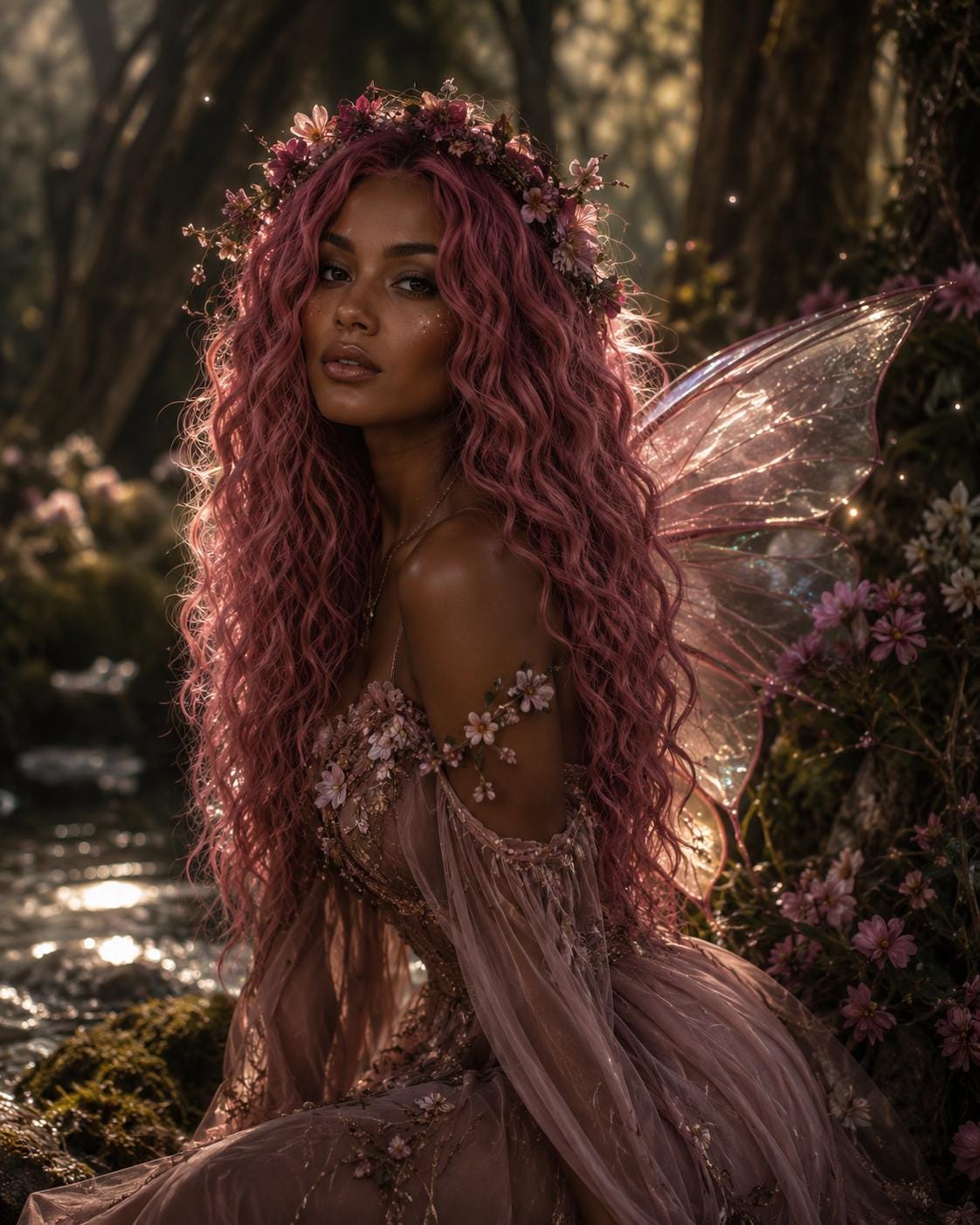 Rosalie | Dusty Rose Mermaid Waves Wig