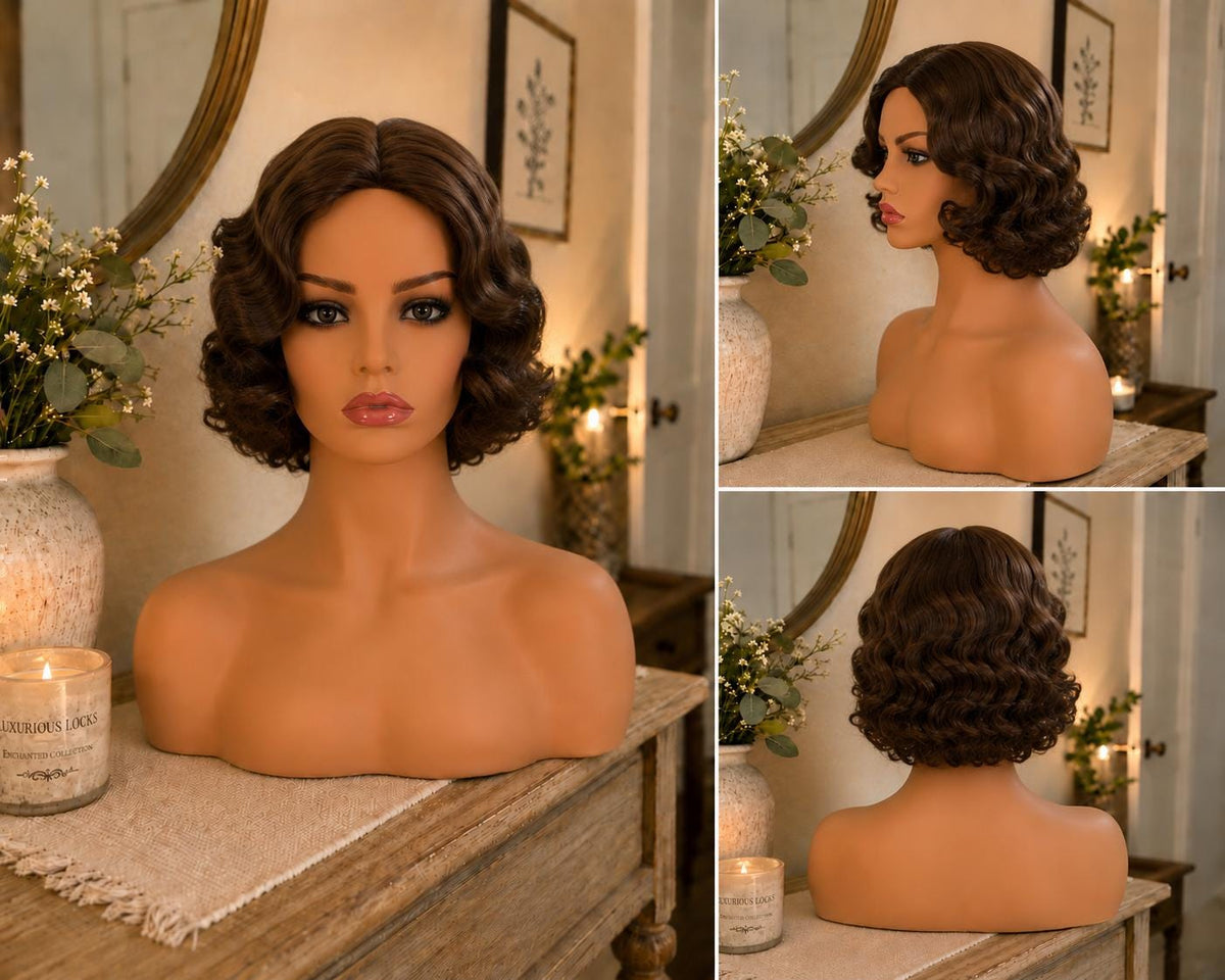 Josephine | Brunette 1920s Finger Wave Bob Wig