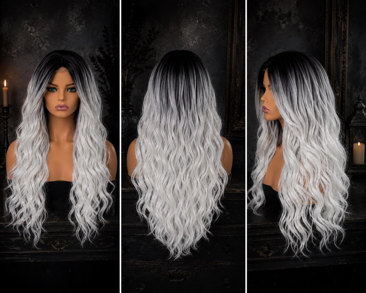 Stormborn | Black to White Ombre Long Wavy Wig
