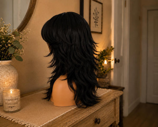 Raven | Black Wolf Cut Wig with Curtain Bangs