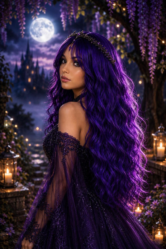 Vespera | Long Royal Violet Wavy Wig with Bangs