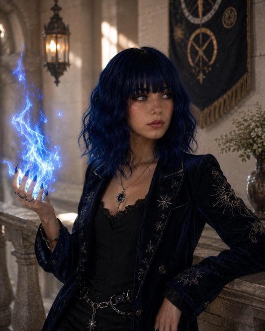 Blue Phoenix | Midnight Wavy Bob Wig with Blunt Bangs