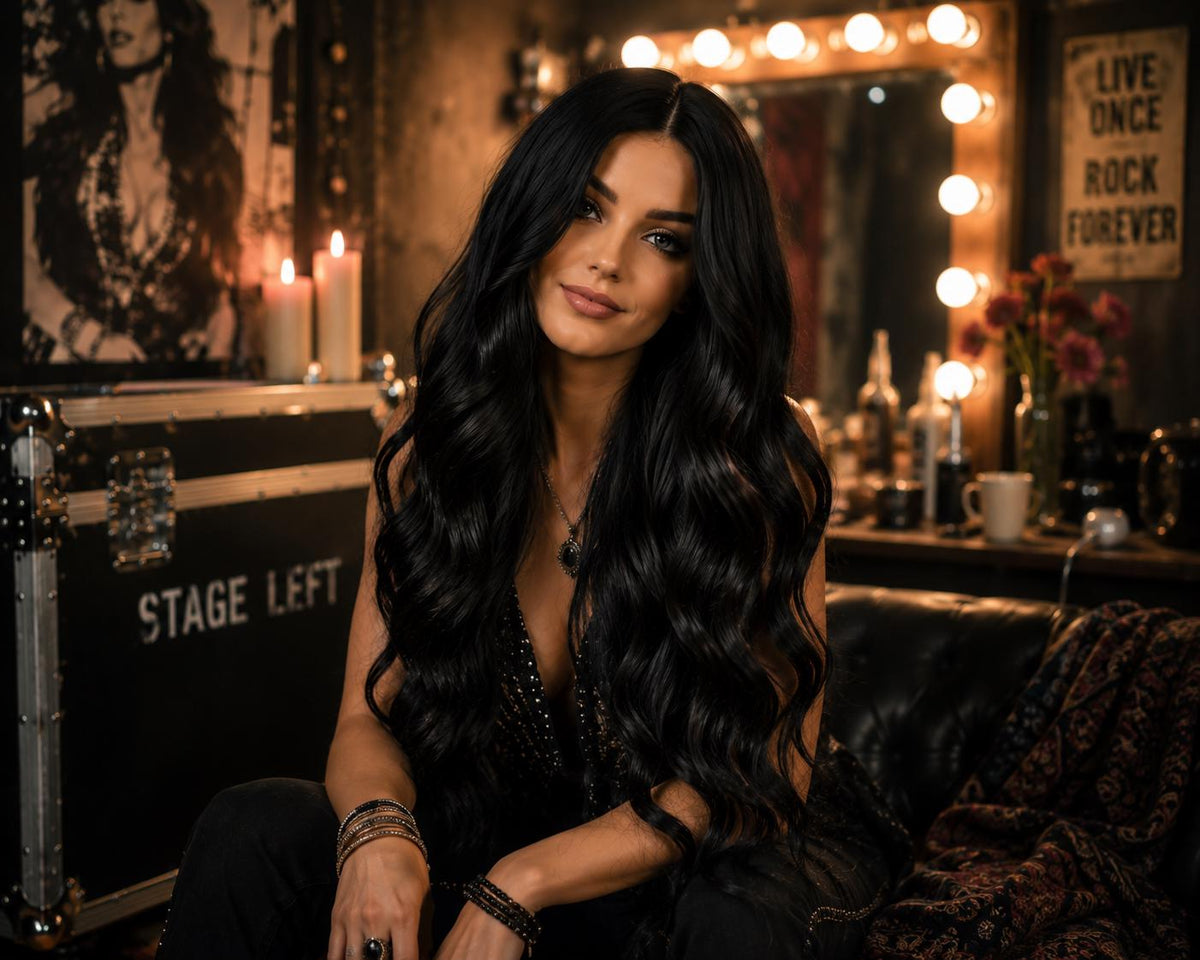 Turning Time | Long Black Wavy 70s Glam Wig