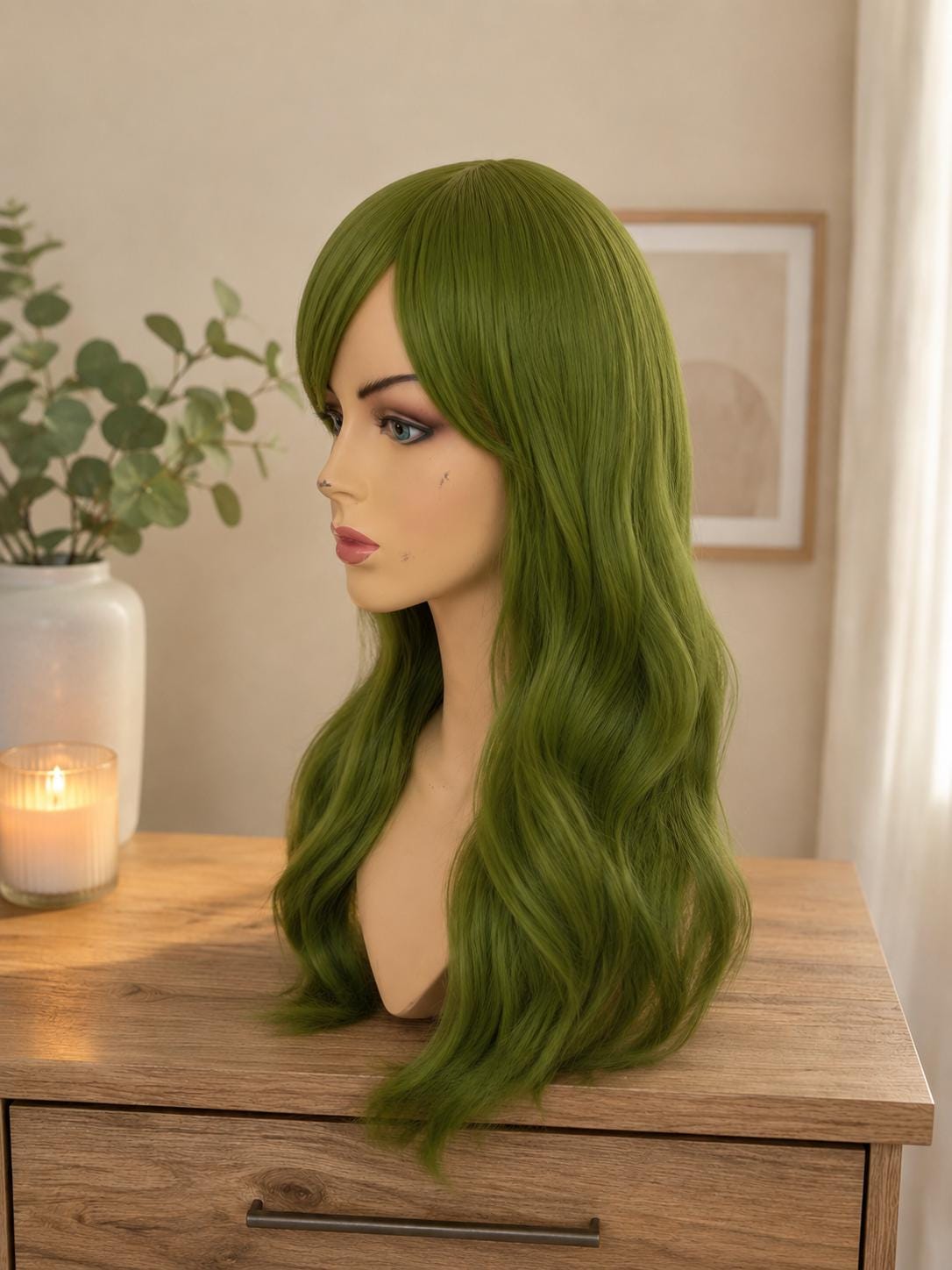 Riot | Olive Green Long Wavy Wig