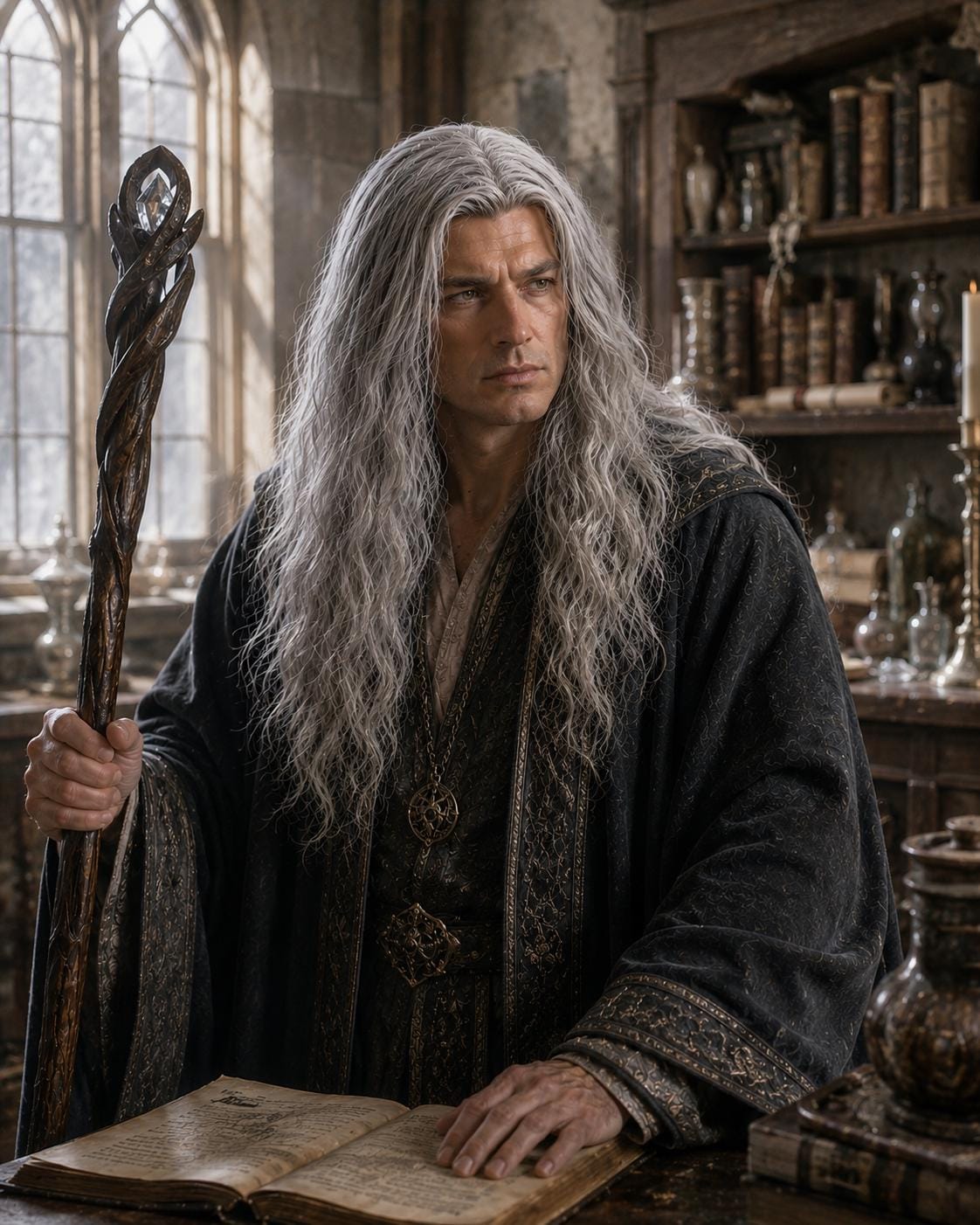 Eldric | Long Silver Gray Wizard Fantasy Wig
