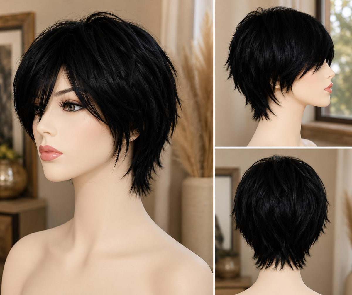 Sloane | Short Black Textured Pixie Shag Wig