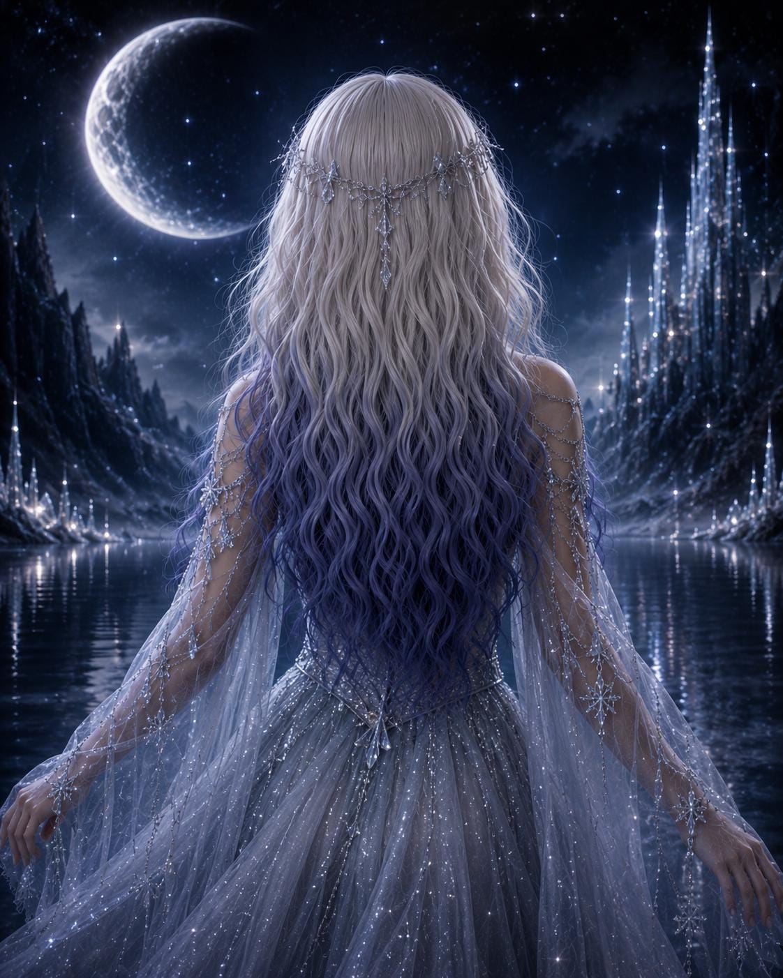 Moonmist | Silver Blue Ombre Wig with Bangs