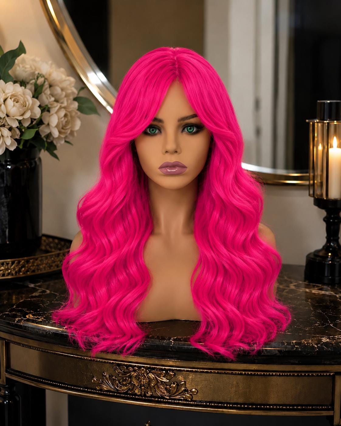 Fuchsia | Neon Pink Glam Wave Synthetic Wig