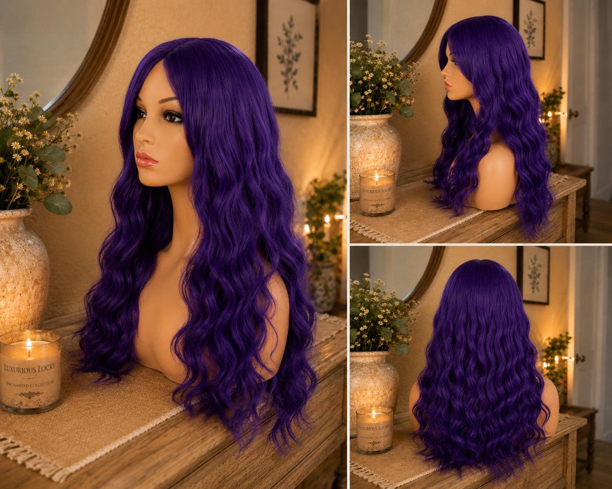 Vespera | Long Royal Violet Wavy Wig with Bangs