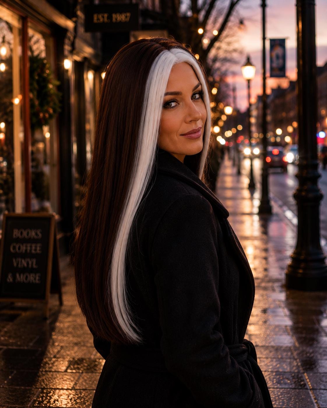 Southern Storm | Brown & White Streaked Wig