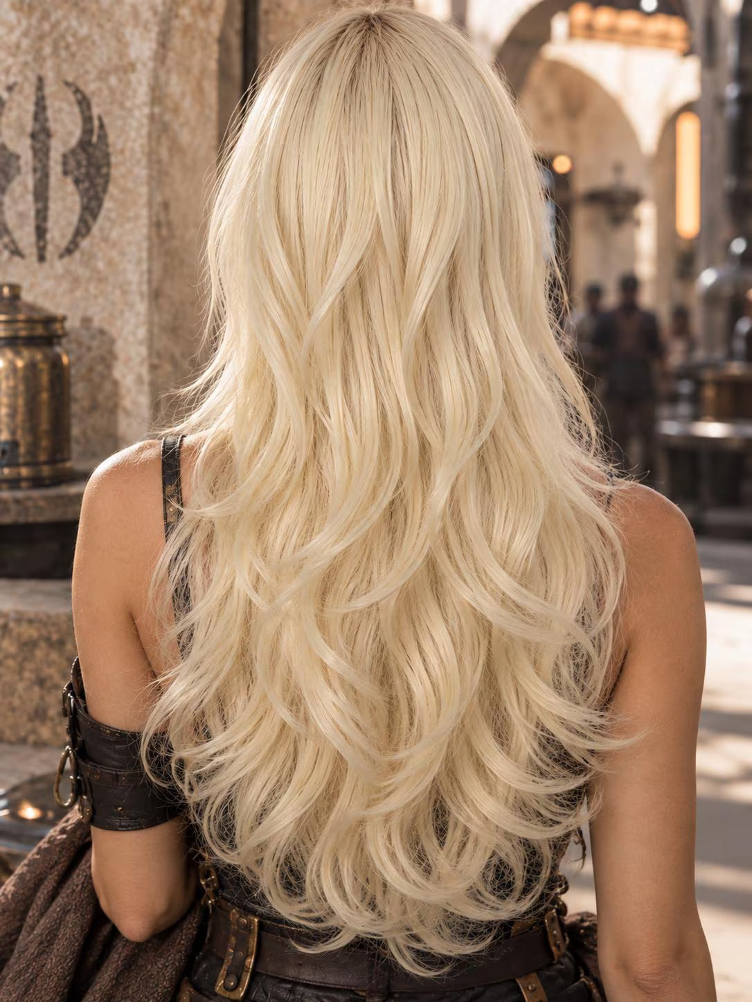 Capri | Platinum Blonde Layered Wig with Side-Swept Bangs