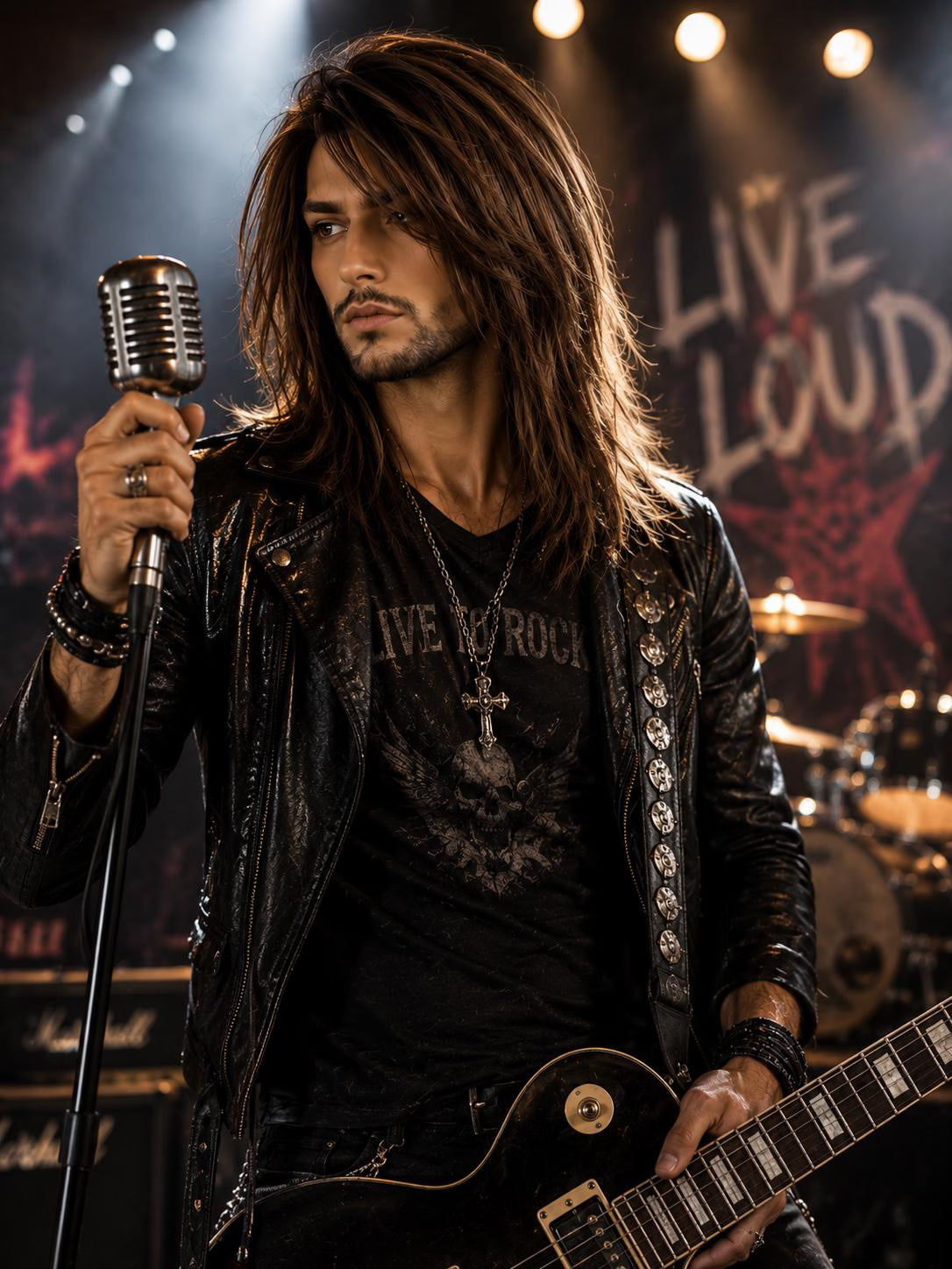 Colt | Men's Layered Medium Brown Rockstar Wig