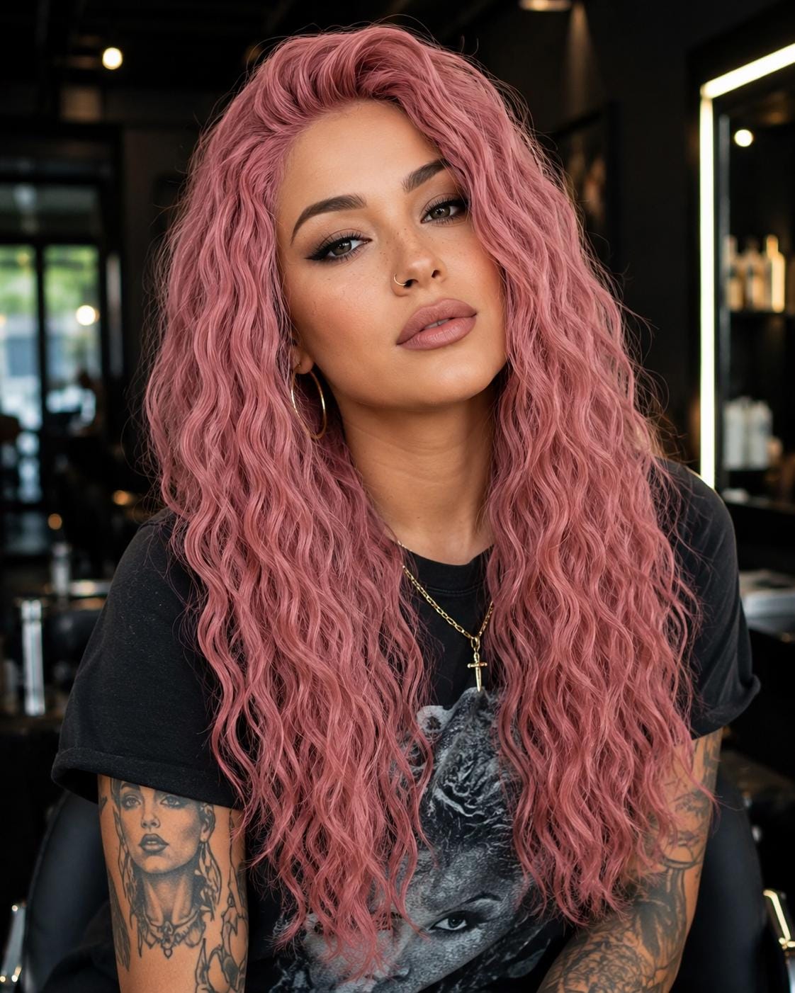 Rosalie | Dusty Rose Mermaid Waves Wig