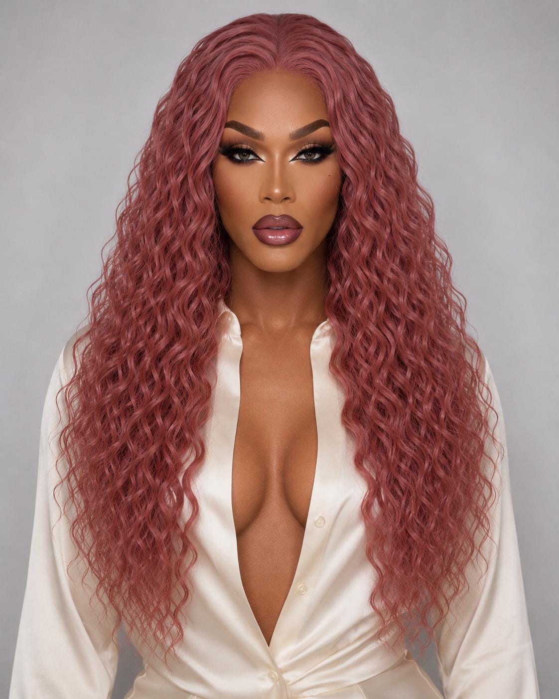 Rosalie | Dusty Rose Mermaid Waves Wig