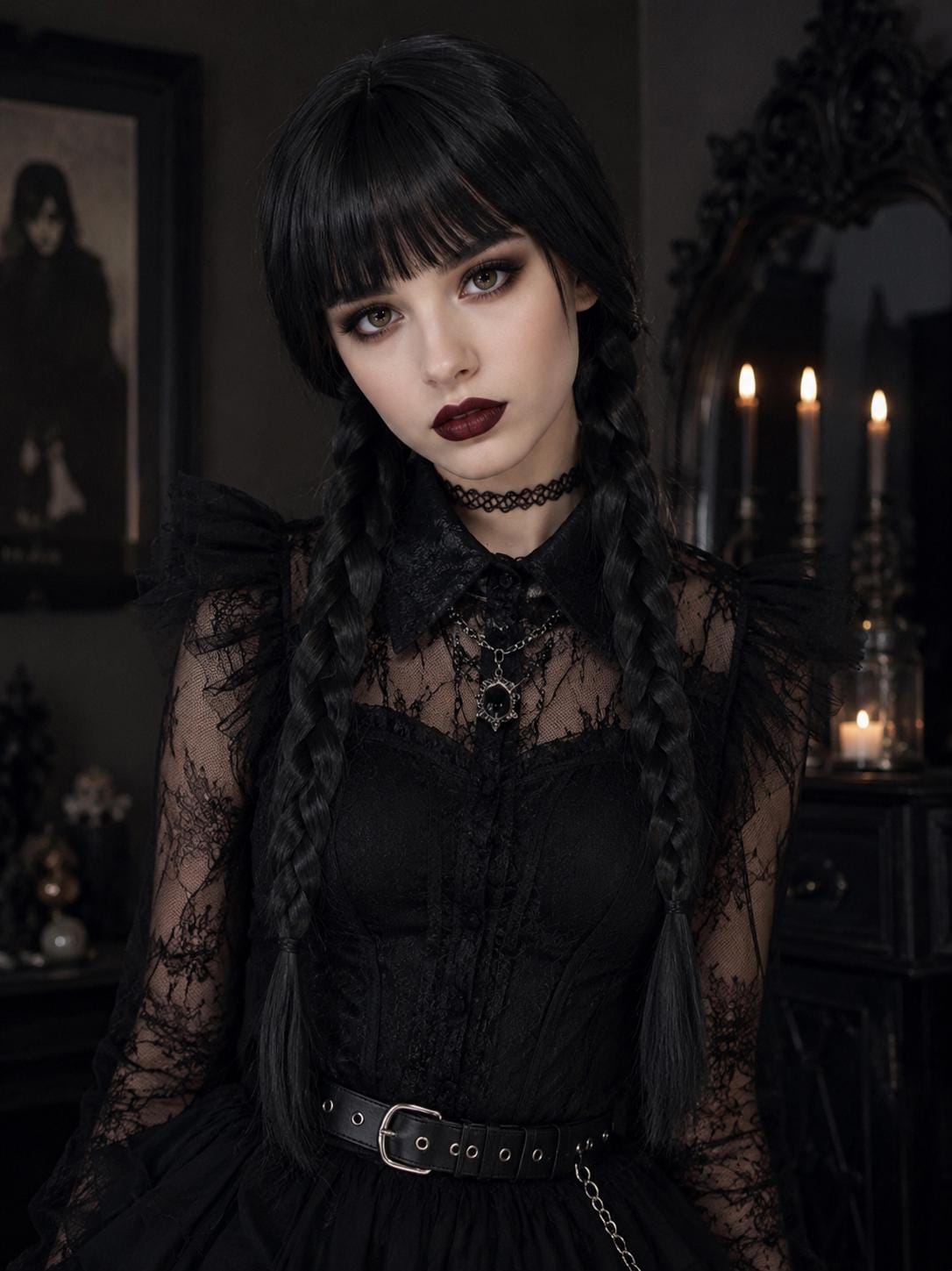Black Dahlia | Gothic Black Braided Wig with Bangs