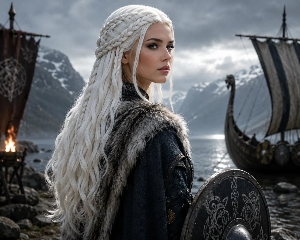 Freydis | Platinum Braided Viking Warrior Wig