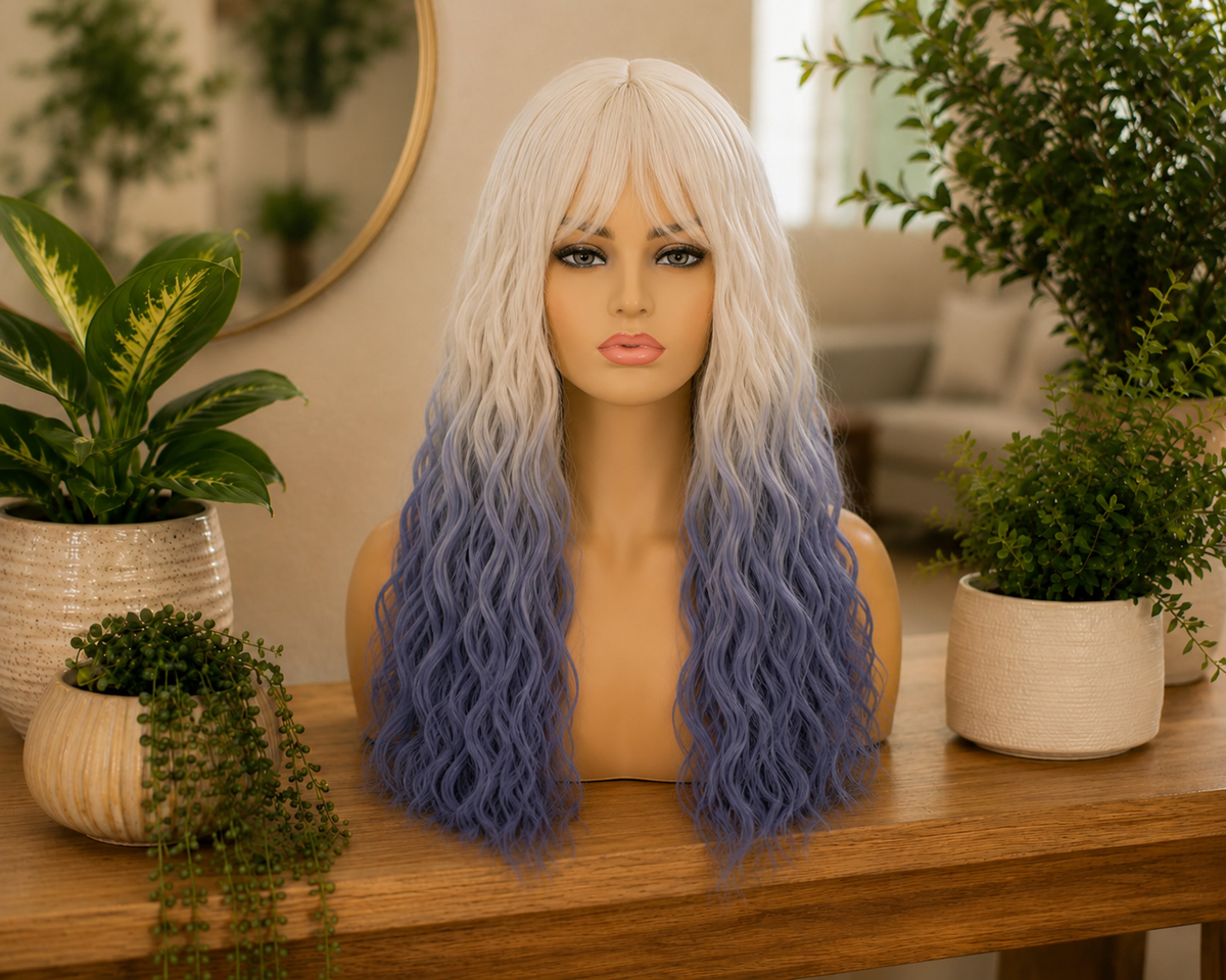 Moonmist | Silver Blue Ombre Wig with Bangs