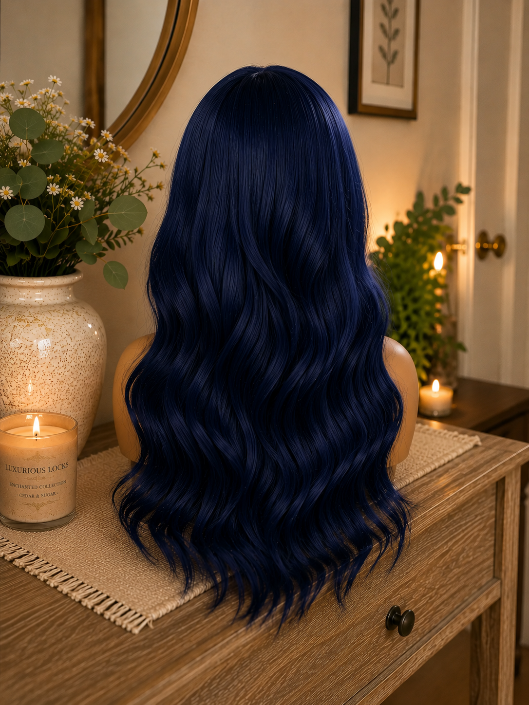 Navy Blitz | Long Navy Blue Wig with Curtain Bangs