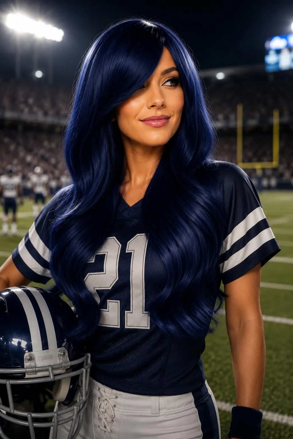 Navy Blitz | Long Navy Blue Wig with Curtain Bangs