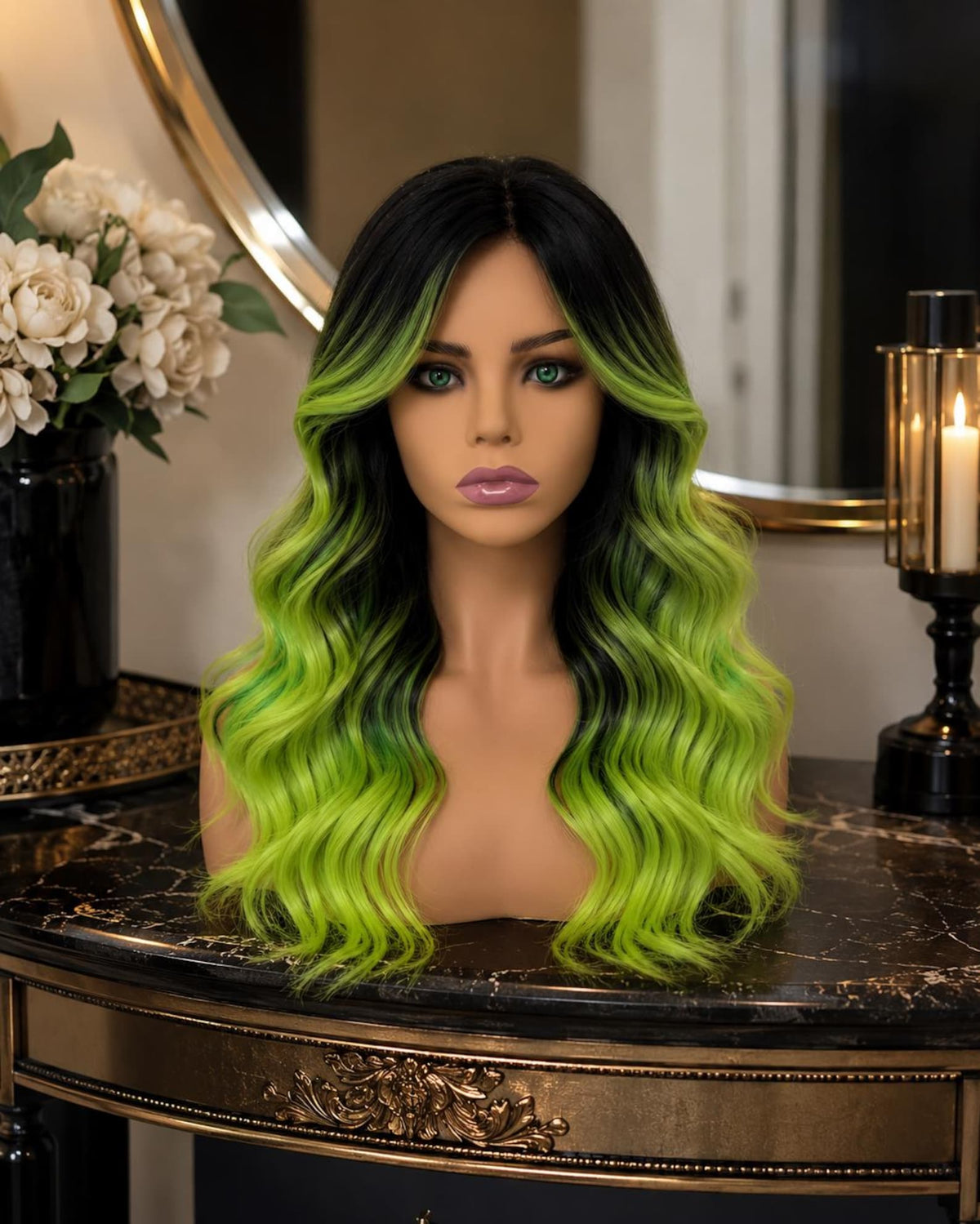 Venomette | Black & Neon Green Ombre Villain Era Wig