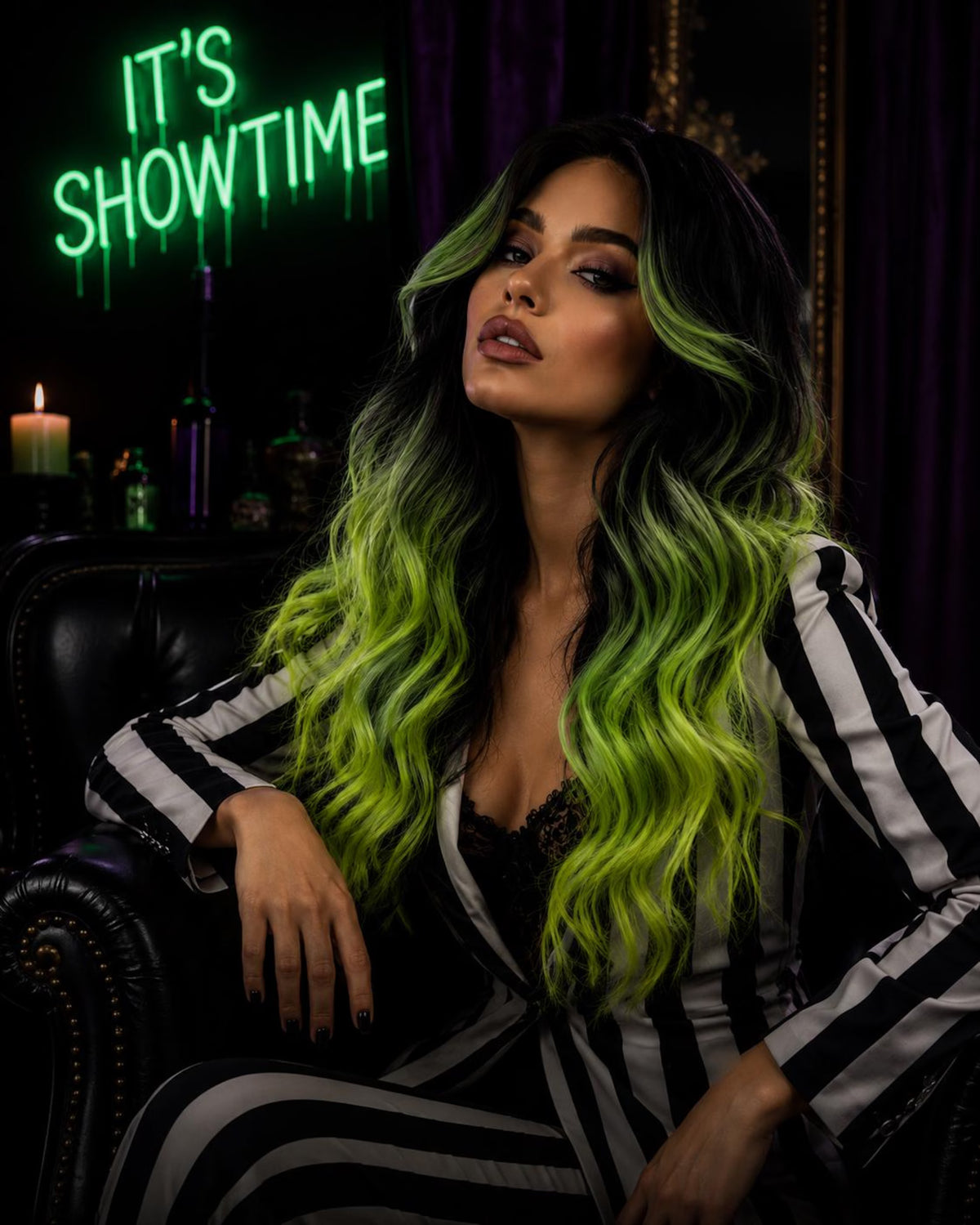 Venomette | Black & Neon Green Ombre Villain Era Wig